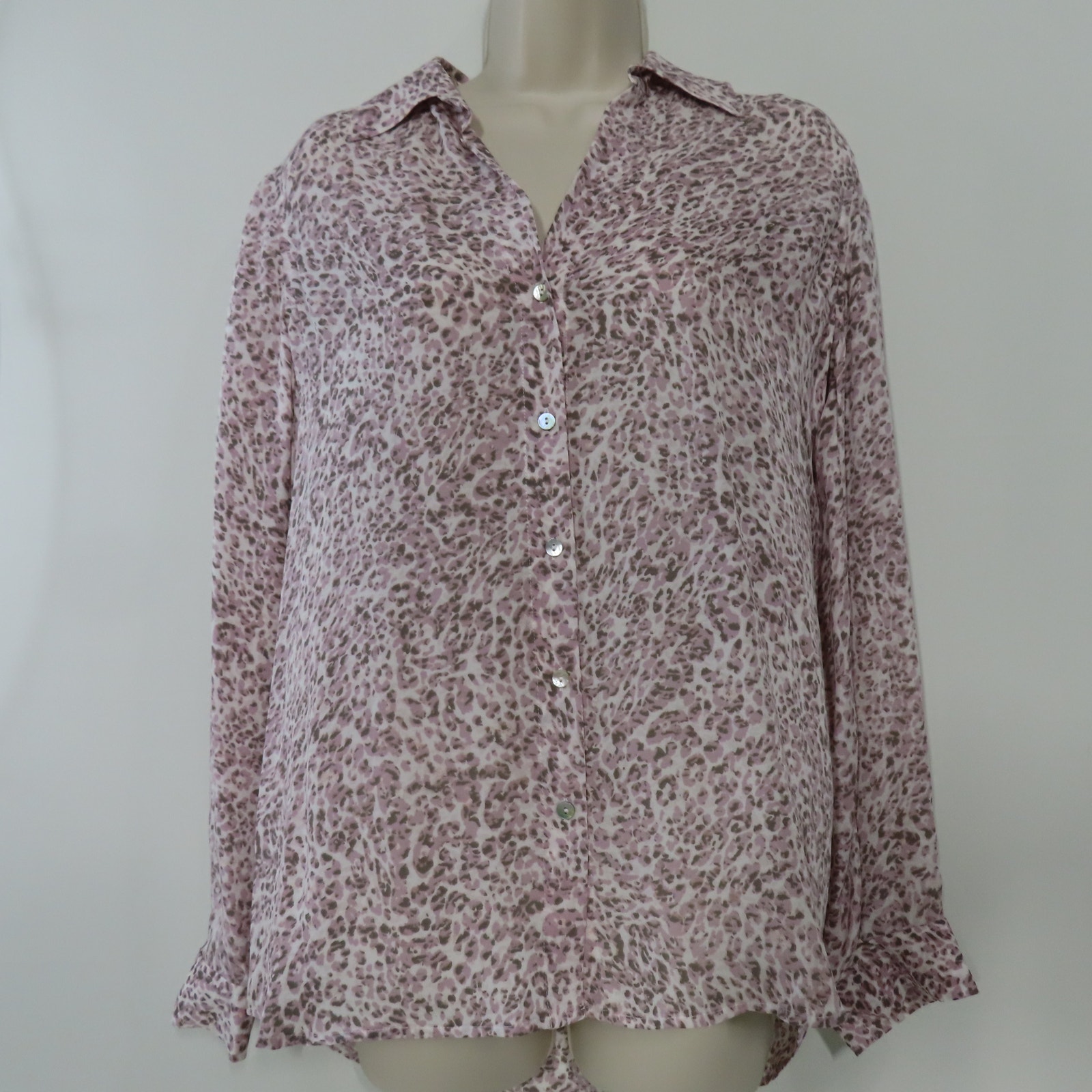 L'agence Nina Long Sleeve Light Pink Sandalwood Leopard Print Silk Blouse Xs